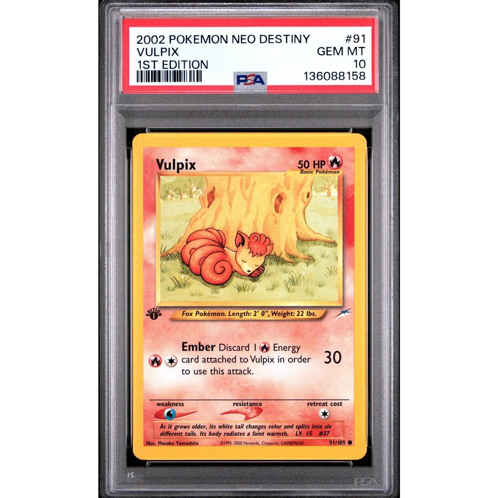 PSA 10 GEM MINT Vulpix 91/105 Pokémon 2002 Neo Destiny Common Non Holo Card